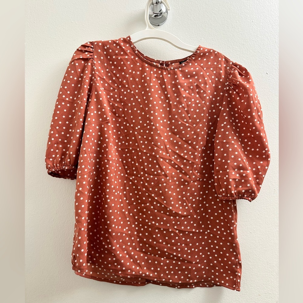 SHEIN, medium pinkish, red polka dot blouse